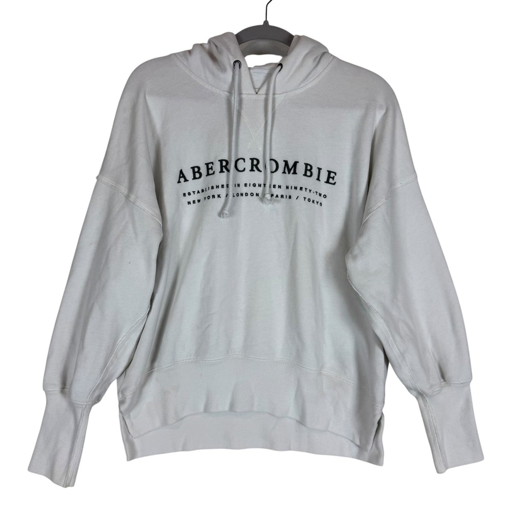 Abercrombie & Fitch Hoodie Womens Small White Pullover Fleece Balloon Sleeve